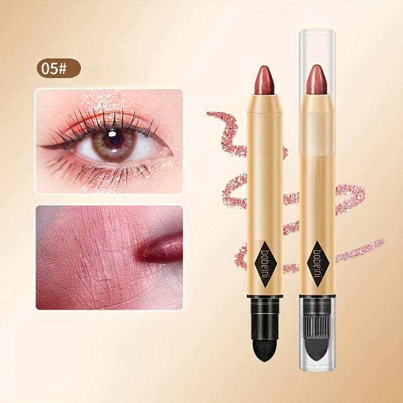 Double-Headed Shimmer Eyeshadow Stick - Glitter Highlighter, Contouring, Brightening, Lazy Makeup - Plant Squalane Formula, Moisturizing, Long-Lasting, Easy to Use