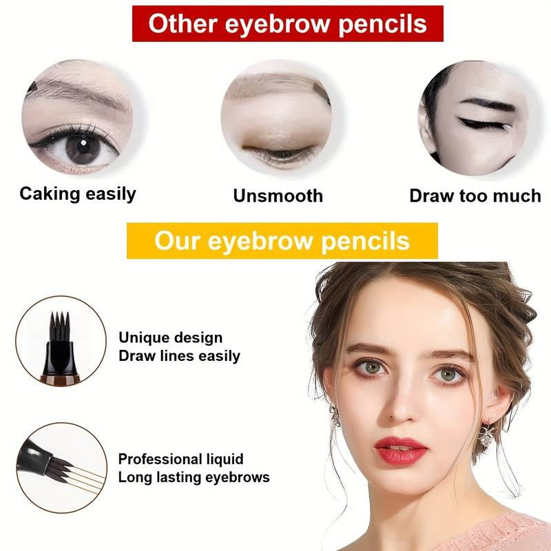 [Waterproof Eyebrow Pen] 1pc Waterproof Eyebrow Pen | Micro-Fork Tip Applicator for Natural Looking Brows - Effortless Microblading Makeup Pencil