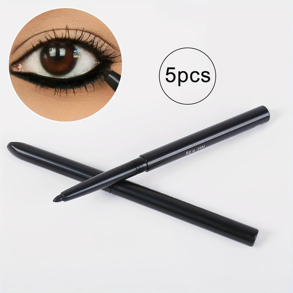 5-Pack Waterproof & Sweat-Proof Black Eyeliner Pencil - Long-Lasting, Smudge-Proof For Bold Eye Makeup, Easy Glide Formula for Perfect Wings - Black