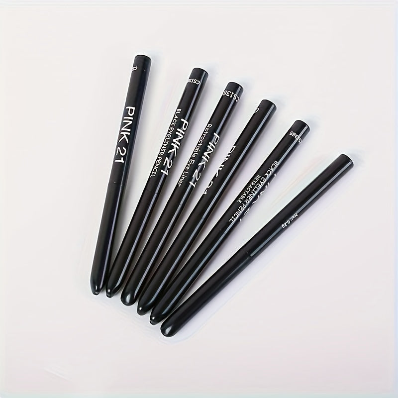 5-Pack Waterproof & Sweat-Proof Black Eyeliner Pencil - Long-Lasting, Smudge-Proof For Bold Eye Makeup, Easy Glide Formula for Perfect Wings - Black