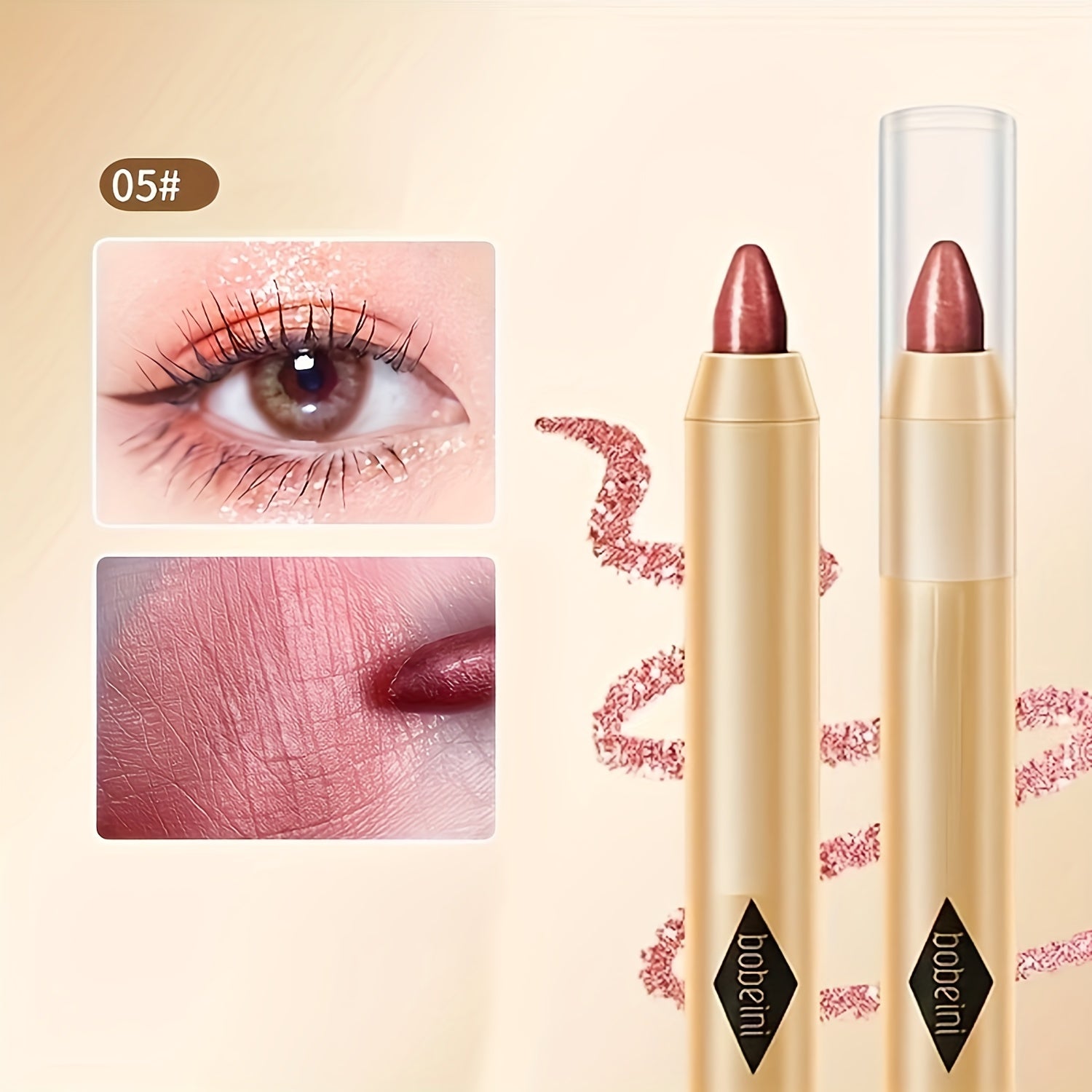 Double-Headed Shimmer Eyeshadow Stick - Glitter Highlighter, Contouring, Brightening, Lazy Makeup - Plant Squalane Formula, Moisturizing, Long-Lasting, Easy to Use