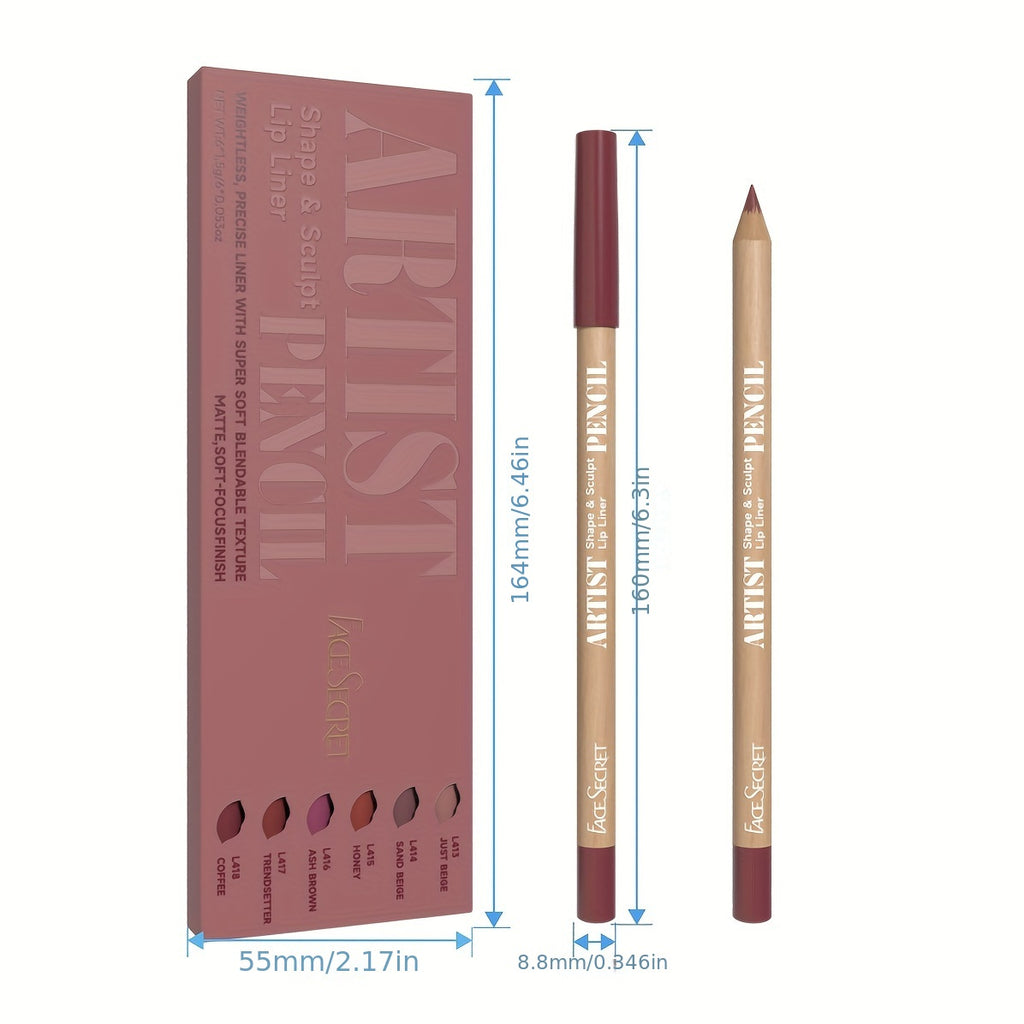 6pcs Nude Lip Liner Makeup Set - Natural And Long-lasting Waterproof Matte Effect, Long-lasting And Durable, Easy to Color And Non-smudge Lip Liner, Suitable for Daily Makeup