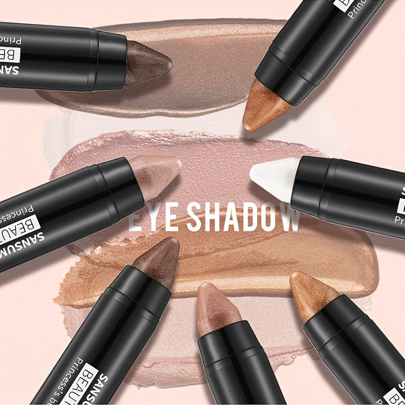 7-color waterproof eye shadow stick, pearlescent matte treatment, to create a natural and lasting eye makeup lasting flash eye shadow stick, easy to create daily makeup.Ladies' Gift.