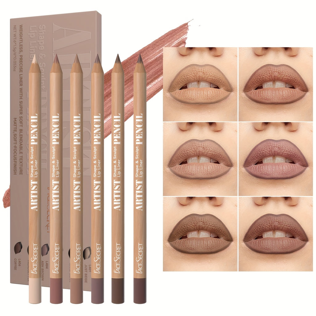 6pcs Nude Lip Liner Makeup Set - Natural And Long-lasting Waterproof Matte Effect, Long-lasting And Durable, Easy to Color And Non-smudge Lip Liner, Suitable for Daily Makeup