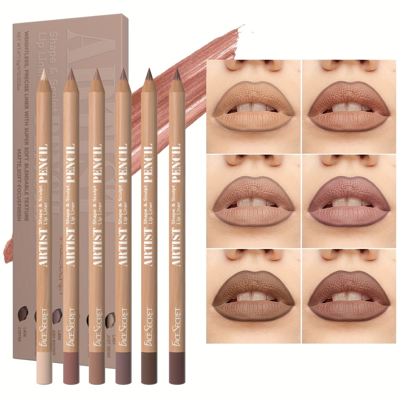 6pcs Nude Lip Liner Makeup Set - Natural And Long-lasting Waterproof Matte Effect, Long-lasting And Durable, Easy to Color And Non-smudge Lip Liner, Suitable for Daily Makeup