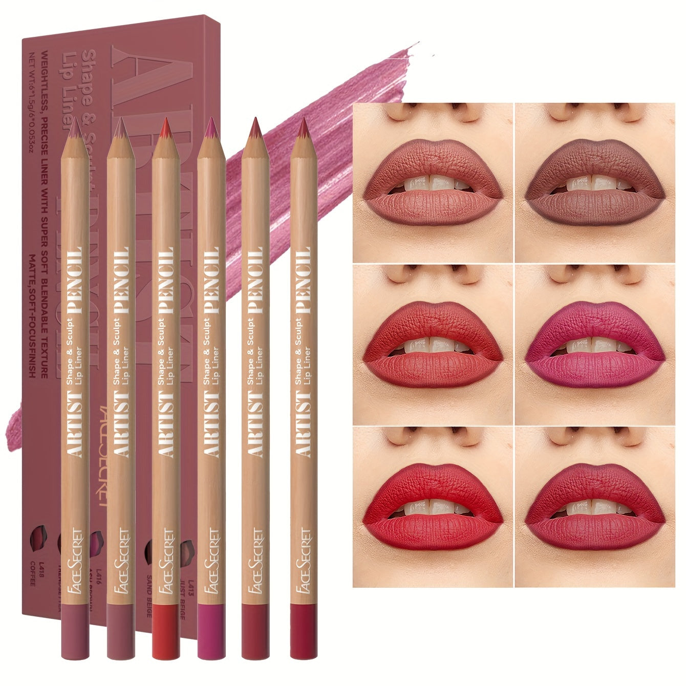 6pcs Nude Lip Liner Makeup Set - Natural And Long-lasting Waterproof Matte Effect, Long-lasting And Durable, Easy to Color And Non-smudge Lip Liner, Suitable for Daily Makeup