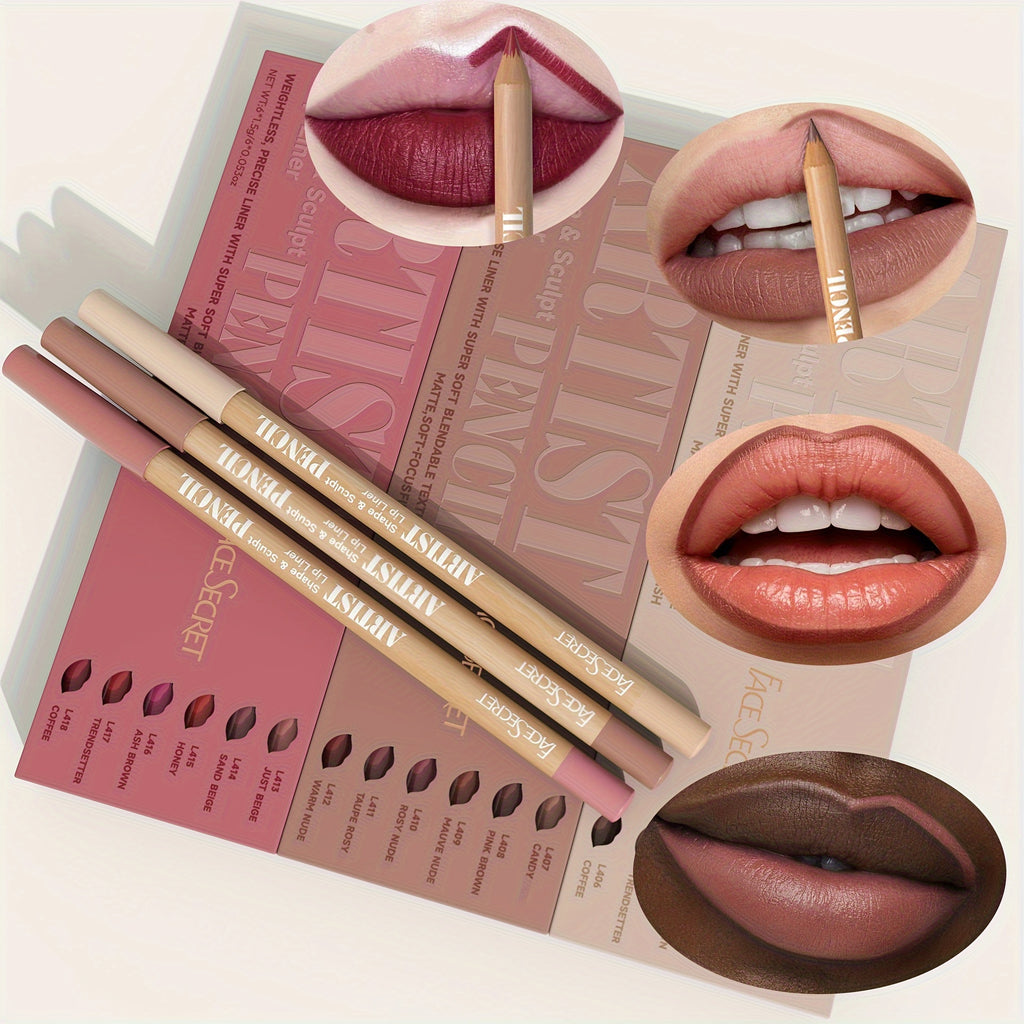 6pcs Nude Lip Liner Makeup Set - Natural And Long-lasting Waterproof Matte Effect, Long-lasting And Durable, Easy to Color And Non-smudge Lip Liner, Suitable for Daily Makeup