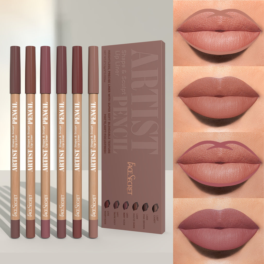 6pcs Nude Lip Liner Makeup Set - Natural And Long-lasting Waterproof Matte Effect, Long-lasting And Durable, Easy to Color And Non-smudge Lip Liner, Suitable for Daily Makeup