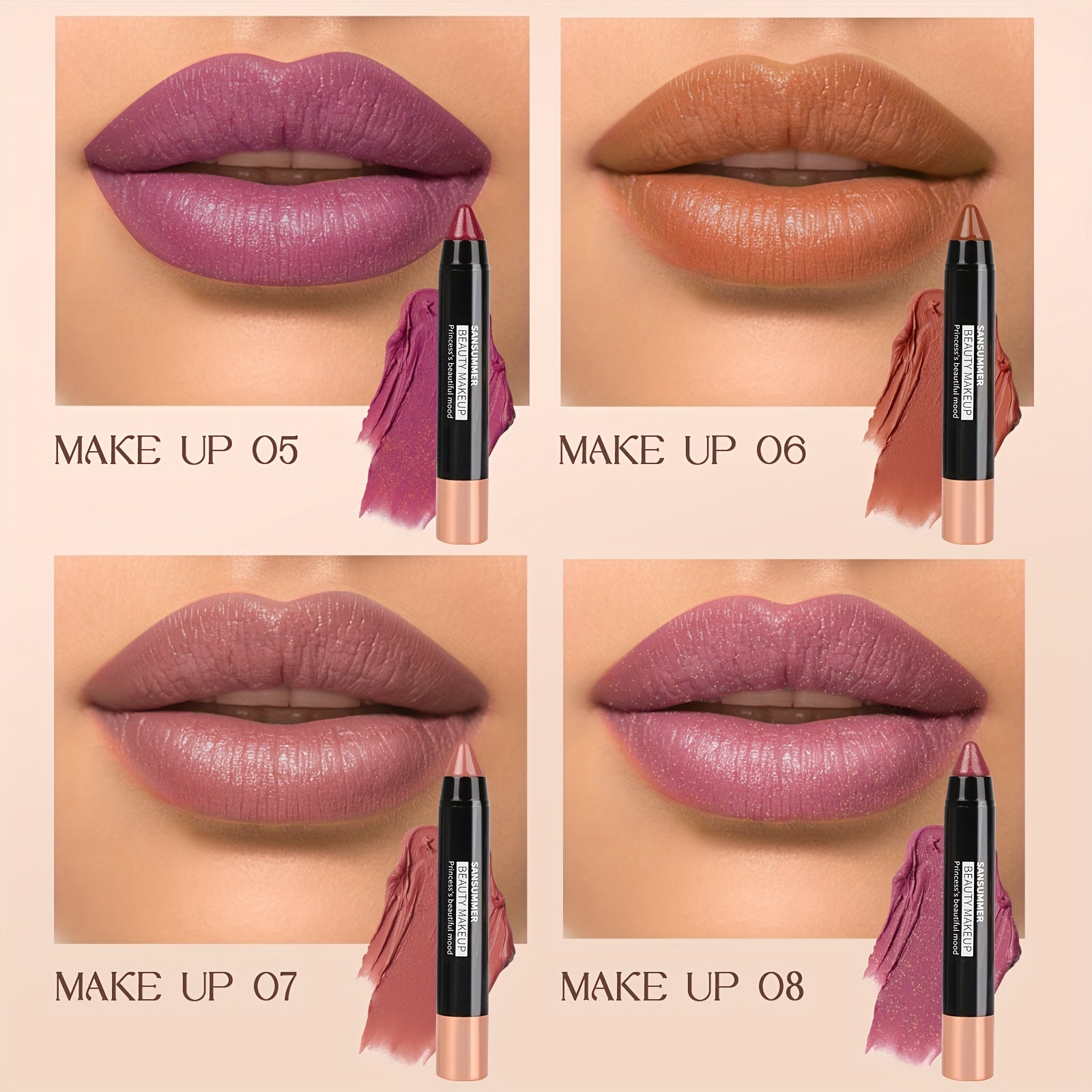 SANSUMMER 8 Color Crayon Lipstick, Moisturizing Lipstick Long Lasting, Waterproof, Smooth, Rich Effect, Professional Makeup For Adult Valentine's Day Gifts