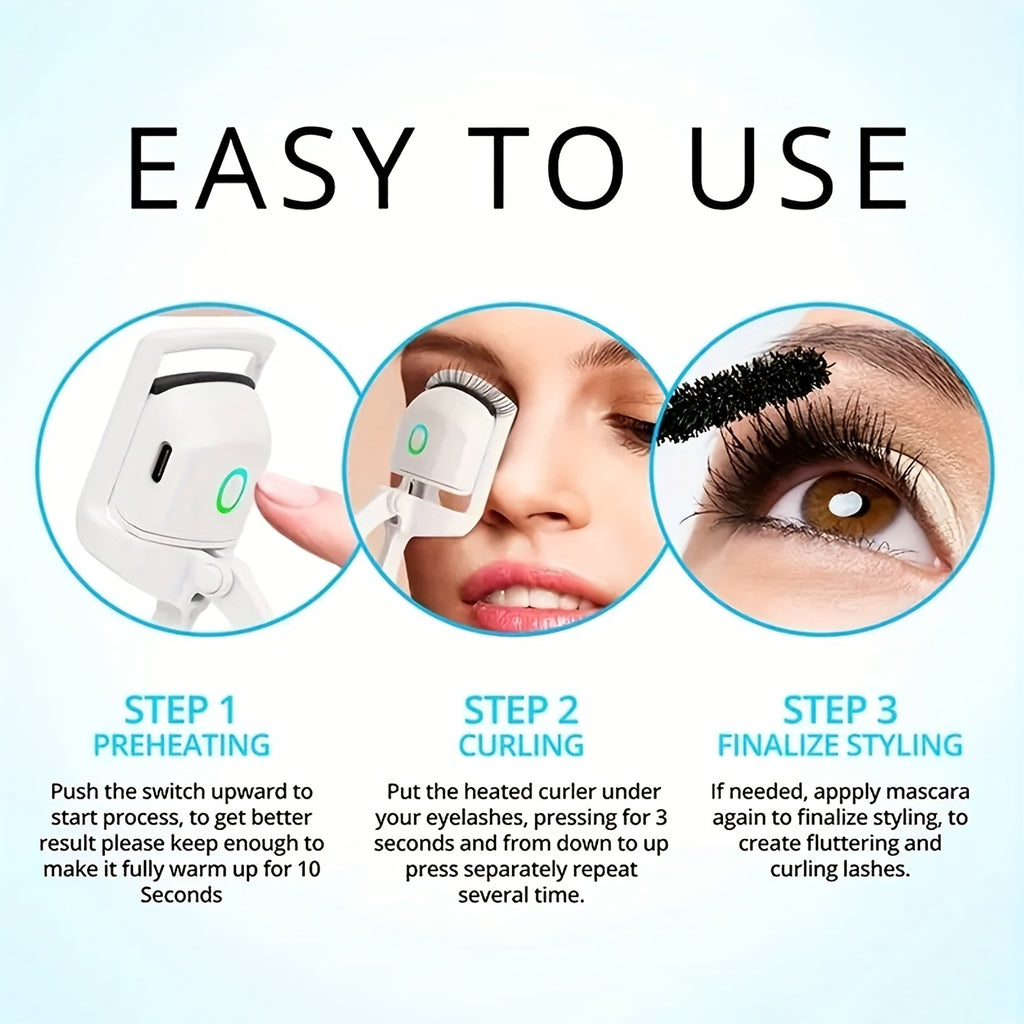 ABS Electric Eyelash Curler, Modern Beauty Eye Instrument for Home, Long-Lasting Curl Electric Eye Lash Perm Eyelashes Clip Eyelash Curler Device Makeup Tools