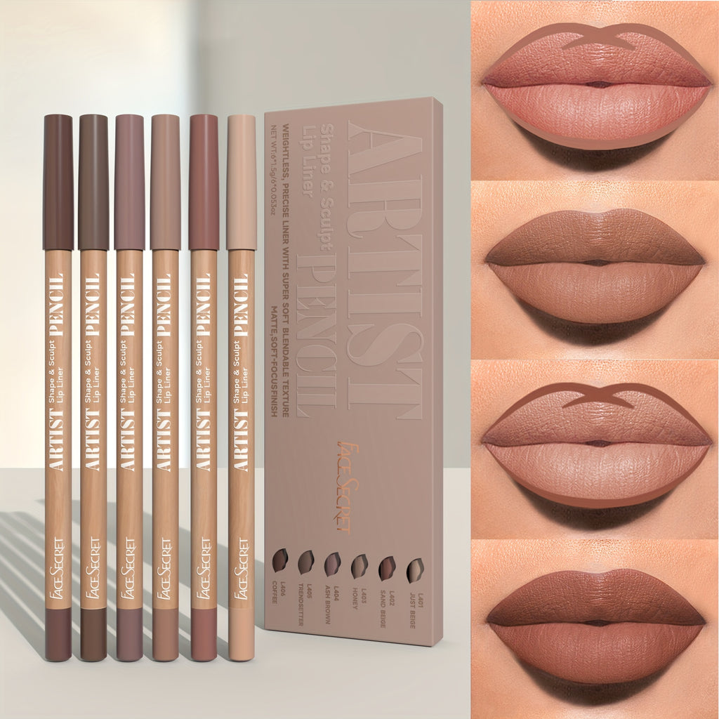 6pcs Nude Lip Liner Makeup Set - Natural And Long-lasting Waterproof Matte Effect, Long-lasting And Durable, Easy to Color And Non-smudge Lip Liner, Suitable for Daily Makeup