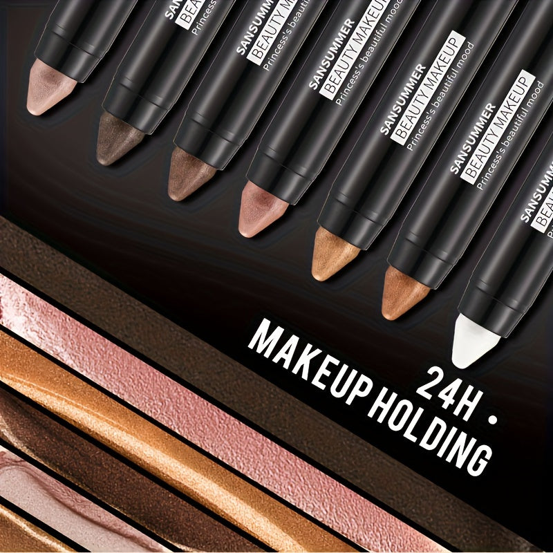 7-color waterproof eye shadow stick, pearlescent matte treatment, to create a natural and lasting eye makeup lasting flash eye shadow stick, easy to create daily makeup.Ladies' Gift.