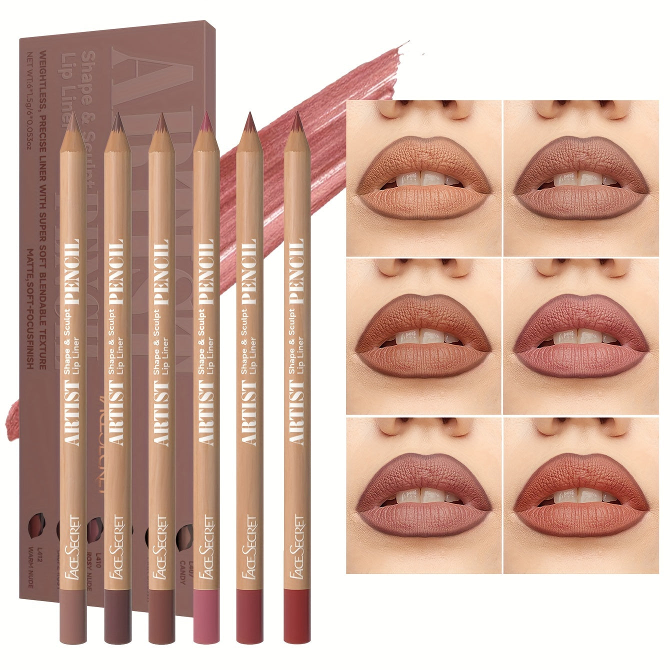 6pcs Nude Lip Liner Makeup Set - Natural And Long-lasting Waterproof Matte Effect, Long-lasting And Durable, Easy to Color And Non-smudge Lip Liner, Suitable for Daily Makeup